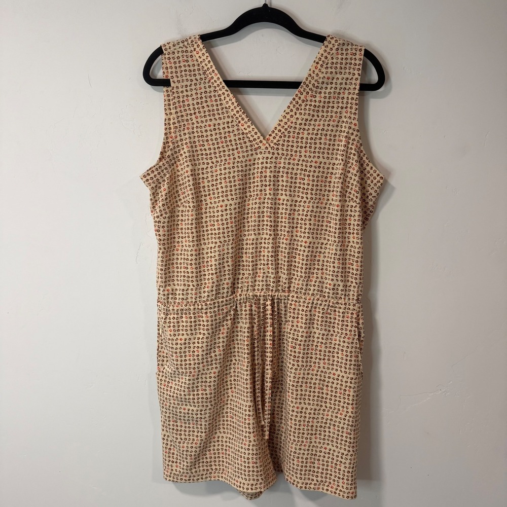 Toad&Co Womens Sunkissed Liv Romper Large Tan Brown Orange Floral V-neck